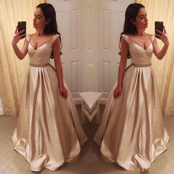 

2019 arabic prom dresses v neck satin champagne sash with beaded floor length plus size vestidos de fiesta pageant dress party evening gowns, Black;red
