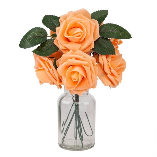 

сша в наличии 50шт пенополиуретан роза цветок светло-оранжевый декоративные цветы венки