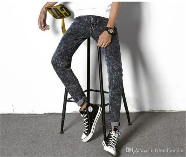

designer skinny pencil pants mens causal mid waist regular slim long jeans fashion autumn male apparel, Blue