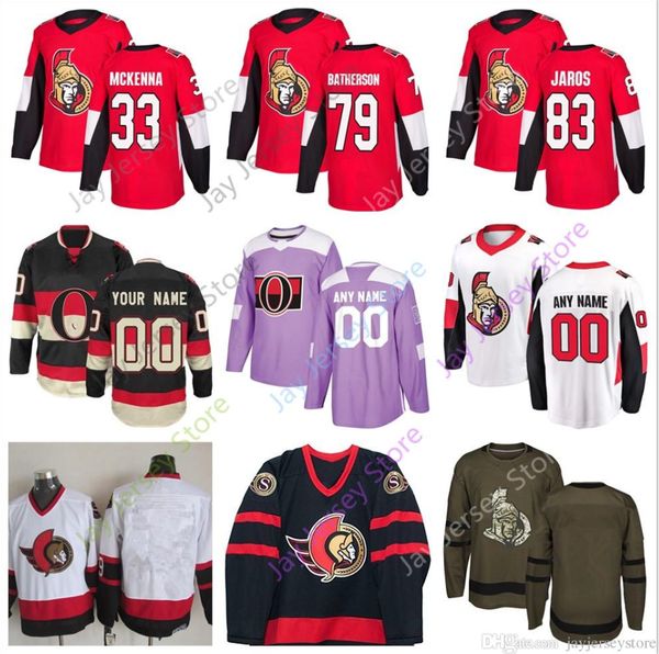 

Mike McKenna Drake Batherson Christian Jaros Jersey 2019 Men Women Youth Ottawa Senators Winter Classic C A Patch Salute to Service Cheap
