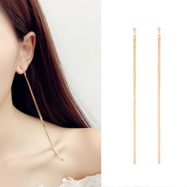 

kisswife ms elegant simple metal thin chain temperament korean personality fashion long tassel pendant earrings wholesale, Silver