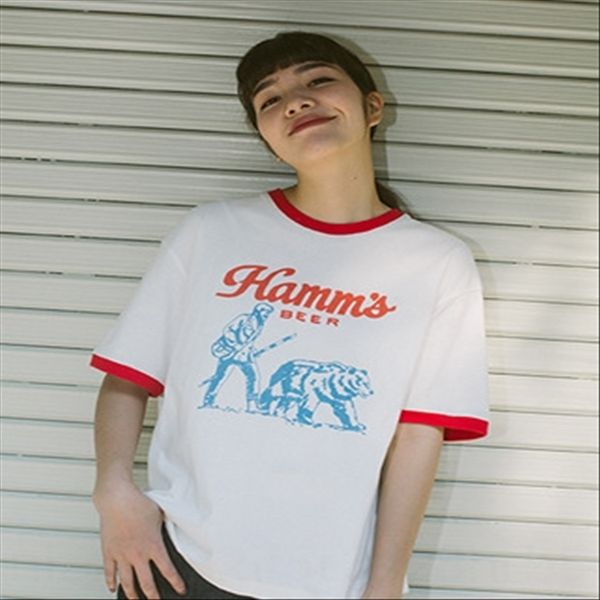 

2019 deer. flying bird summer cloth clothing cotton cloth clothes contrast color mosaic bear printed cotton short-sleeved women's t-shi, White