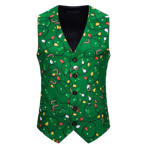 

funny xmas bubbles printed men's christmas vest holiday vocation single breasted christmas suit vests for men plus size, Black;white
