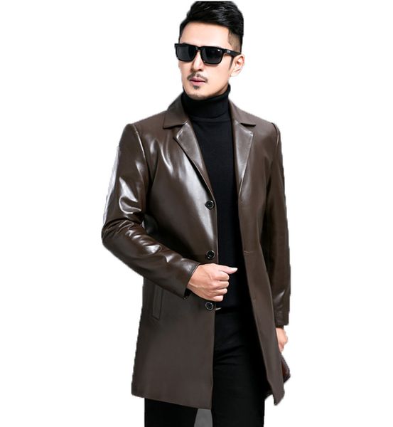 

men's leather jacket genuine sheepskin coat autumn winter jacket men windbreaker long coats blazer men plus size chaqueta my1644, Black