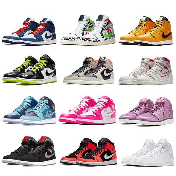 

1 Cair 1 JORDAN 1 Классический корт Purple Pine Green Mid OG мужчины женщины AJ баскетбольные кроссо