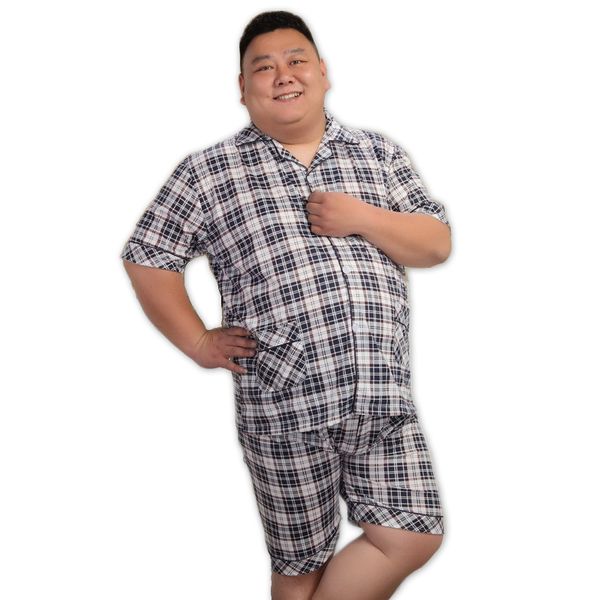 

plaid xxxxxl pyjamas sets men short summer pijamas nightwear for men night suit pajamas 140kg 5xl pyjama homme short, Black;brown