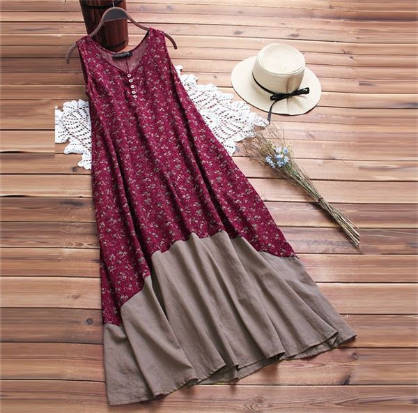 

Pocket Tiered Button Bohemian Dress Hot V Neck Sleeeveless Mid Calf Dresses Beach Dress Female Clothing