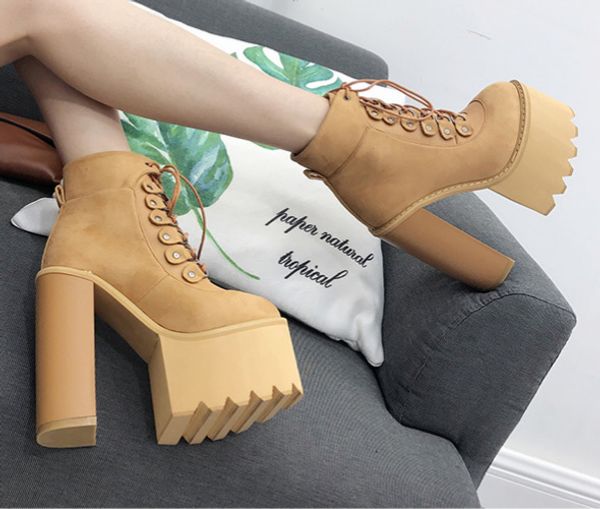 

brand women's shoes lolita boots lace up booties ladies round toe clogs platform chunky heel zipper fashion rubber high heel, Black