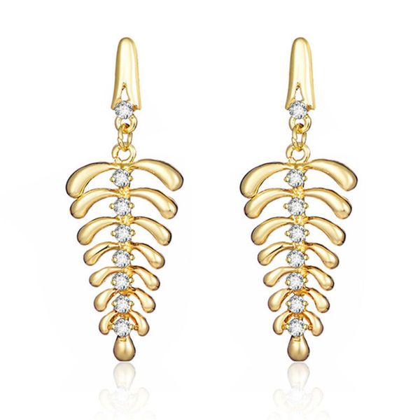 

boho women's vintage rhinestone alloy long tassel leaf eardrops for party wedding earrings femme, Golden;silver