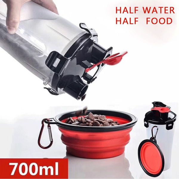 

2 in1 outdoor pet travel feeder tray water food bottle dispenser
