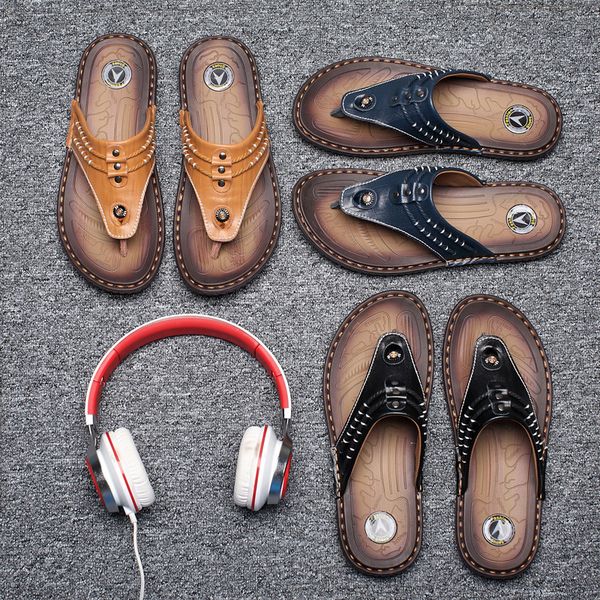 

sandals menen genuine leather anti slip split toe mens sandalse, Black