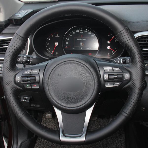 

black natural leather car steering wheel cover for kia sorento 2015
