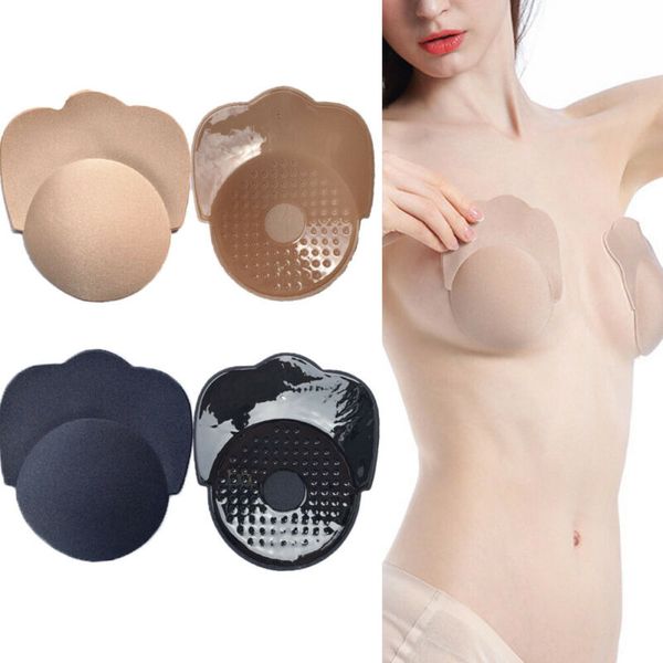 

1 pair silicone invisible bra strapless self-adhesive push up backless magic sticker breast petals, Black;white