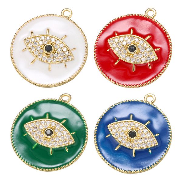 

big round enamel pendants,zircon circle pendants women jewelry,cz zirconia evil eyes charms pendants for necklace jewelry making, Bronze;silver