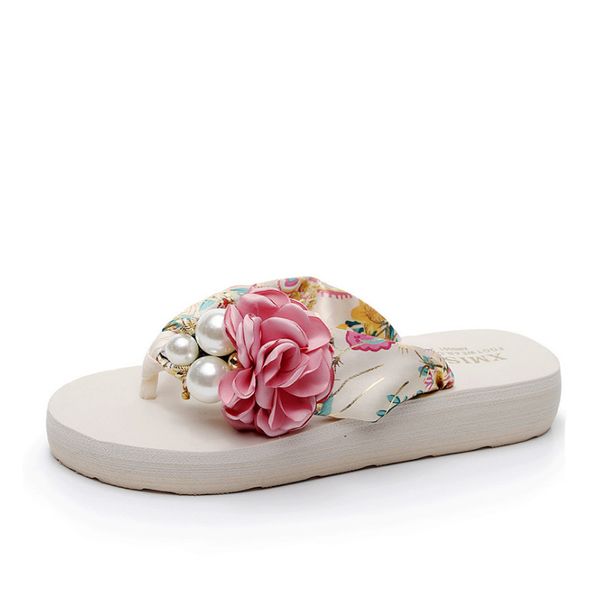 

summer thick-soled beach shoes pinch sandals anti-skid flip-flops female wedges flower slippers korean women's shoes, Black