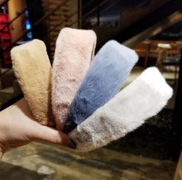 

hairy hair hoop plush new autumn and winter candy color warm wide edge fabric hairpin buckle solid color pressure hair wy216, Silver