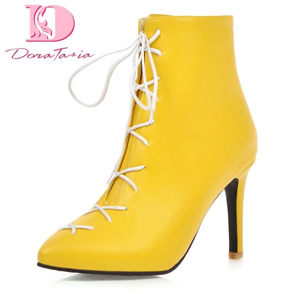 

doratasia large size 31-48 pointed toe black shoes women boots female thin high heel shoelaces party boots woman shoes