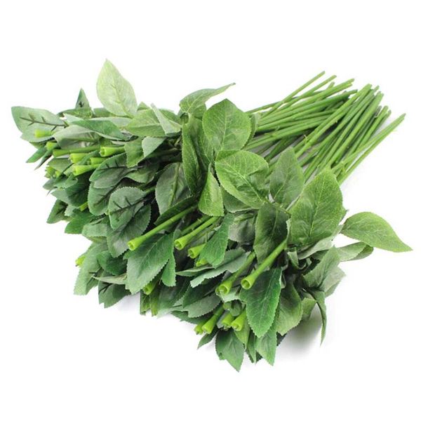 

50pcs artificial fake rose flower stems for diy handmade bouquet flower leaf vein wedding home decoration