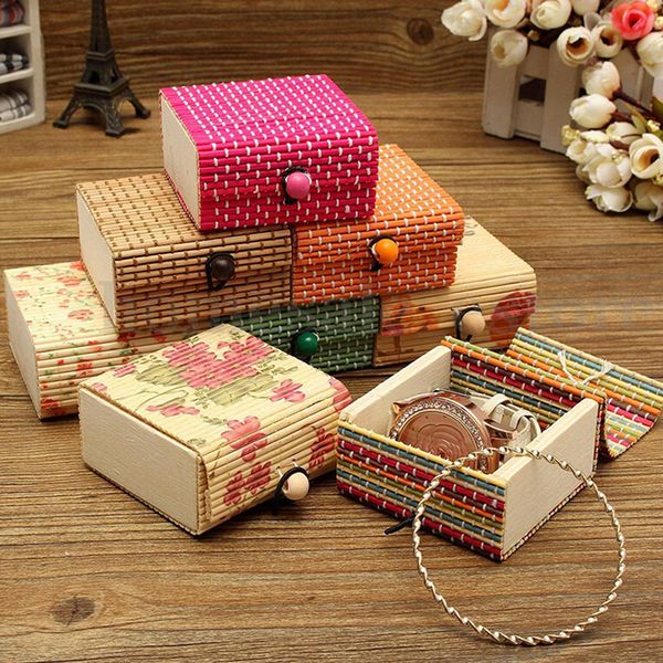 

ring necklace earrings bamboo wooden case jewelry storage boxes holder gift, Pink;blue