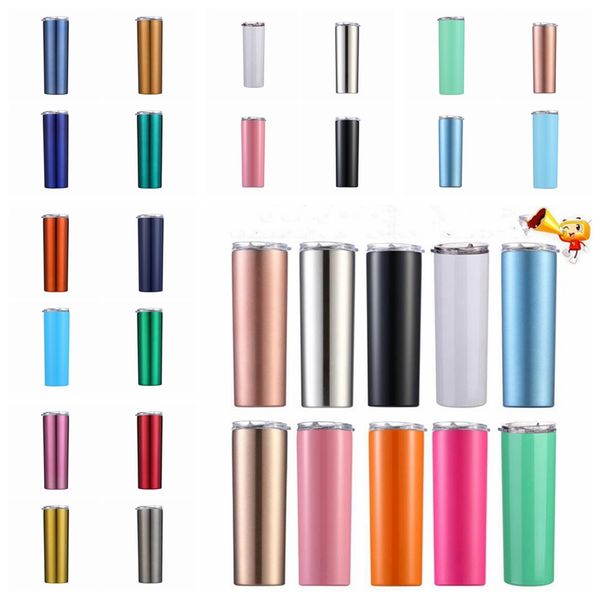 

stainless steel tumbler 20oz skinny tumblers with lids straws double wall vacuum cups beer coffee mugs water bottle 27 colors lxl936b