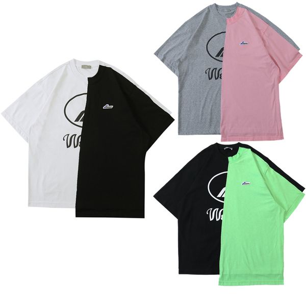 

европейский и американский high street tide бренд мужская дизайнерская футболка новый we11done нерегулярный цвет шить с коротким рукавом тис, White;black