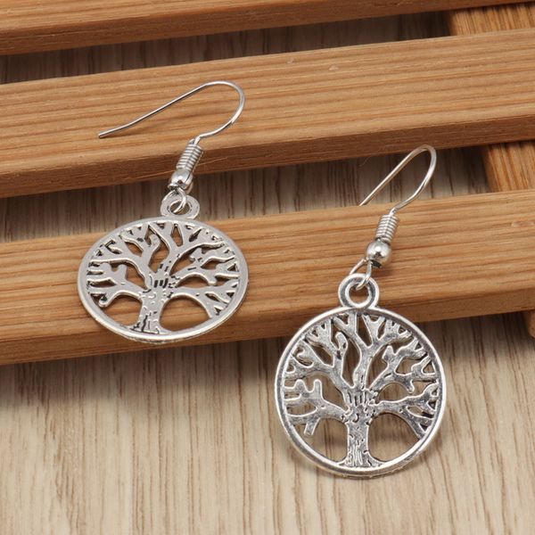 

tree of life earrings 925 silver fish ear hook 50pairs/lot antique silver chandelier 20x40mm