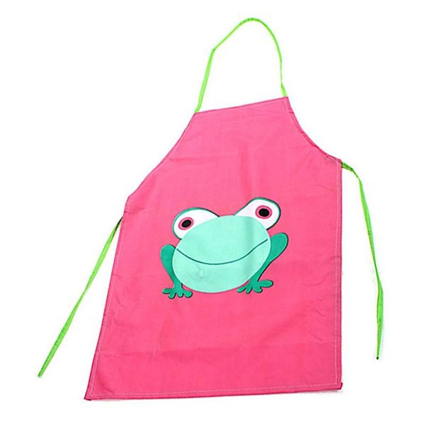 

lovely kids children baby girls cartoon frog printed waterproof cooking apron (pink