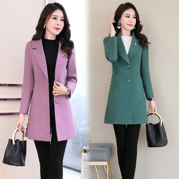 

cashmere coat women's temperament single-breasted autumn winter middle-aged mother long-sleeved invierno lapel woolen coat z434, Black