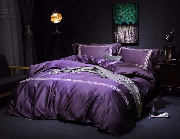 Solid Color Purple Silver Gold Bedding Set Queen King Size Duvet