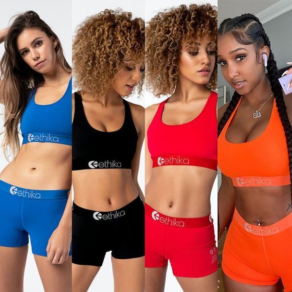 

solid color women designer swimwear ethika sports bra + shorts trunks 2 piece brand tracksuit quick dry beachwear bikini set clothes, White;black