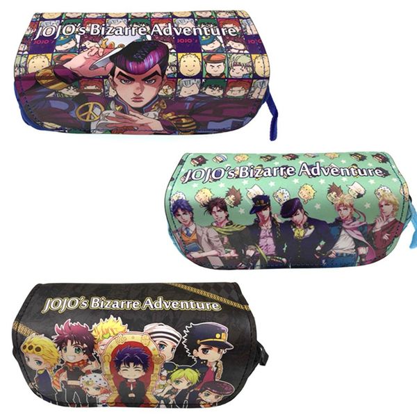 

new jojo bizarre adventure pen bag students pen pencil case high-capacity double zipper leather cartoon pencilcase wallets