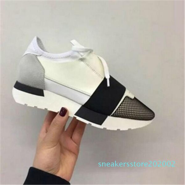 

brand designer sneakers mens women race runners shoes leather lace up trainers platform show shoe s02, Black
