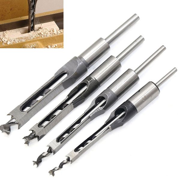 

4pcs hss twist drill bits woodworking drill tools kit set square auger mortising chisel set square hole extended