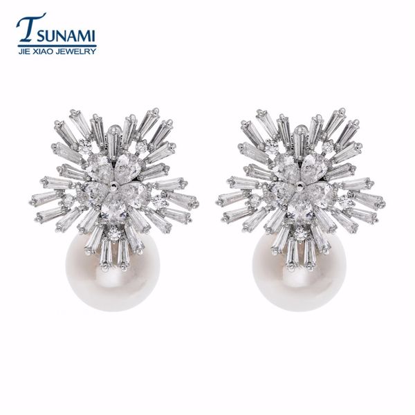

luxury snow pearl zircon earrings famous brand girl/woman's fashion jewelry zircon earrings er-089, Golden