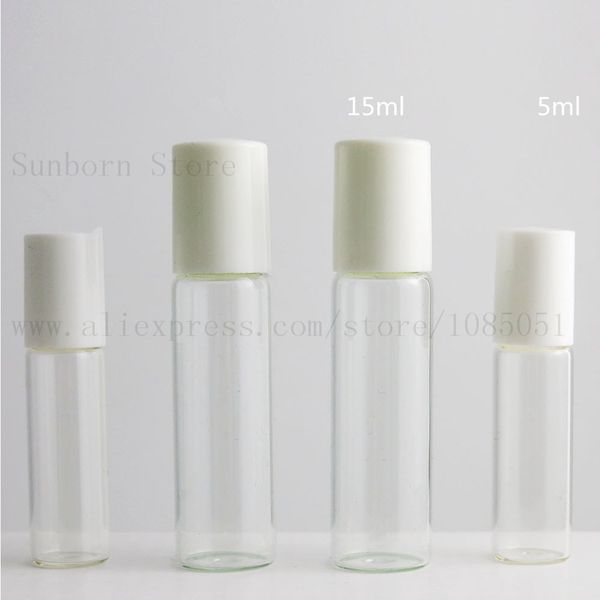 

12pcs clear glass roll on bottle with glass ball white lids transparent roll-on bottle essential oil use cosmetic packing