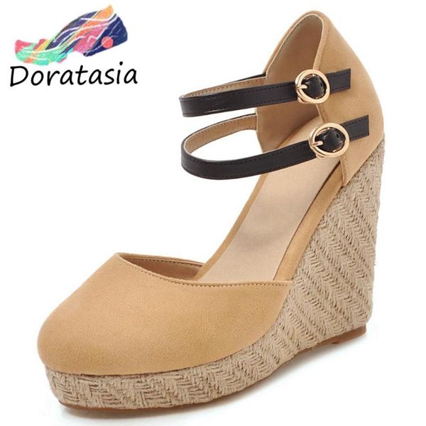 

doratasia female spring round toe pumps platform ankle strap wedges fashion pumps women 2020 shoes woman, Black