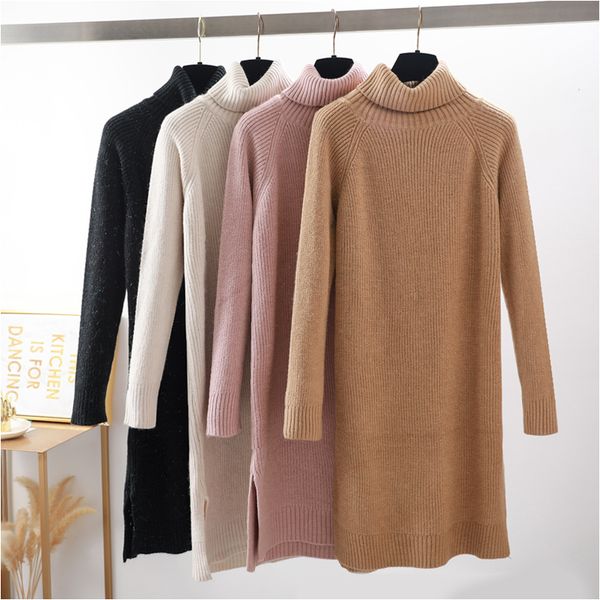 

2018 loose wool dress autumn winter glitter short dress women shiny casual new oversize turtleneck basic straight sweater, Black;gray