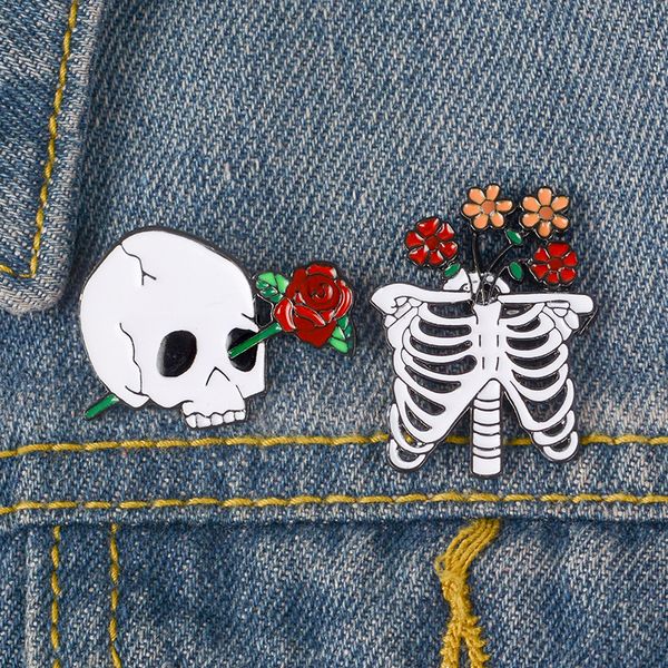 

мода урожай белого череп цветок металл kawaii эмаль pin badge кнопка брошь рубашка denim jacket сумка декоративных броши для женщин девочек, Gray