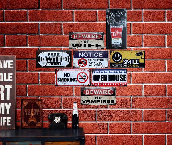 

warning slogan no smoking vintage home decor metal tin sign bar\pub\l decorative metal sign art painting metal plaque