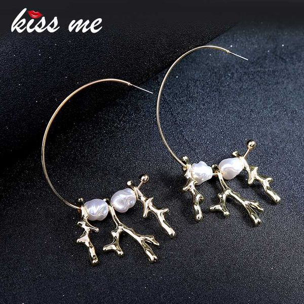 

kiss me irregular imitation pearl earrings women new fashion gold color alloy big hoop earrings costume jewelry, Golden