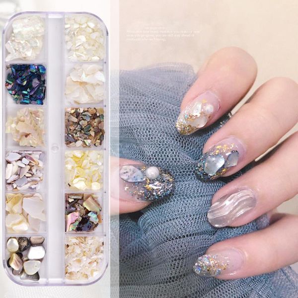 

stickers & decals 12 grids/box nail art decoration set natural shell diy manicure tool accessories, Black