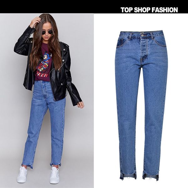 

2018 boyfriend jeans women trousers casual plus size loose fit vintage denim pants high waist jeans harem pants, Blue