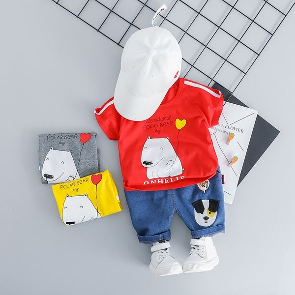 

children kids boyss clothing set summer clrtoon belr printed short sleeve t-shirt round colllr clsull +solid color plnts la, White