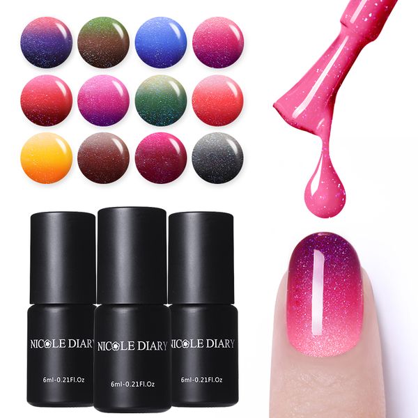 

nicole diary 6ml thermal gel nail polish glitter sequins red blue color changing soak off long lasting nail art gel varnish, Red;pink