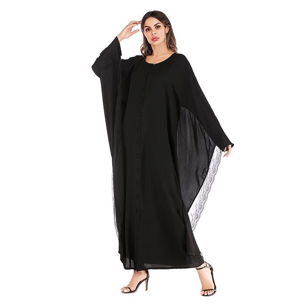 

2019 new arrival muslim women black kaftan dress factory price islamic women bat sleeve evening party abaya s-2xl, Black;gray