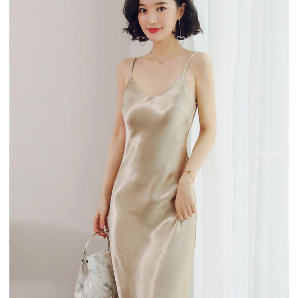 

Fashion Braces Skirt Female Long Skirt Holiday Beach Skirts Slip Dress Hot Satin Silk Dresses S-XL