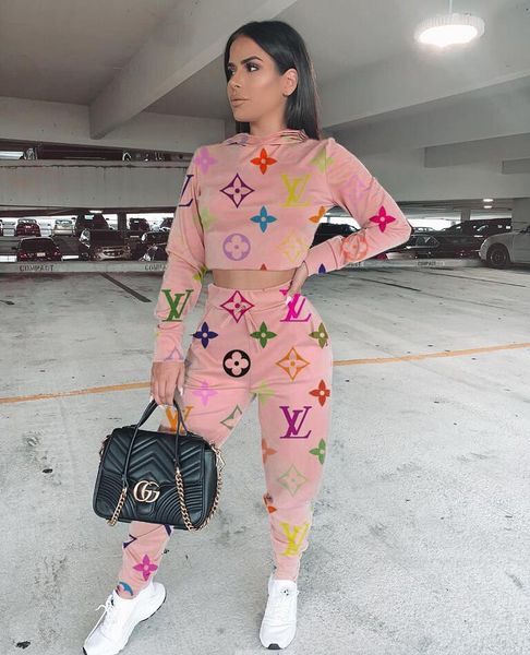 

Женская мода Набор Sexy Ladies Письмо печати 2 шт Набор Tracksuit осень Женщины с капюшоном воротник майка брюки костюм Спортивный костюм Бег