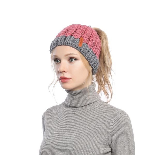 

woman knit ponytail hat beanie hats fashion warm winter solid color crochet skull cap kids outdoor party head wear jj20161, Blue;gray