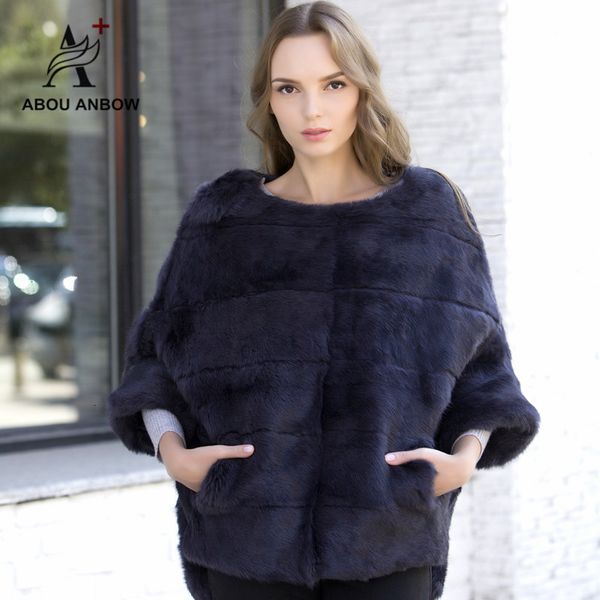 

2019 rabbit fur coat bat sleeved fur jacket women's autumn and winter natural pink short loose mink real fur coat female y190926, Black;brown