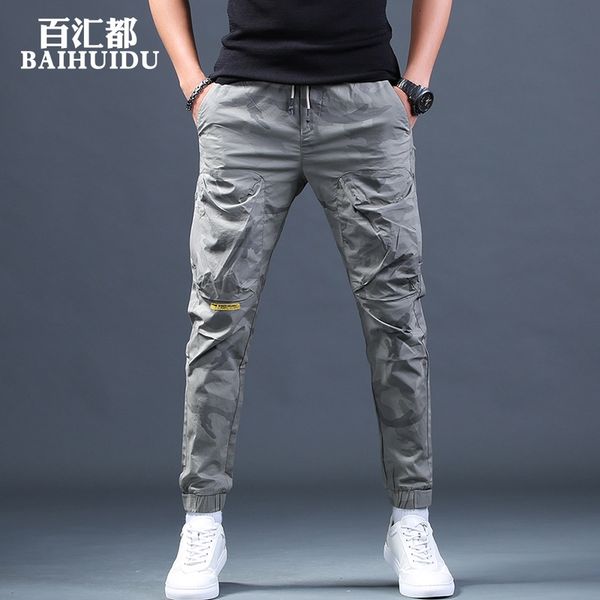

pants men spring and summer camouflage trend slim casual trousers, Black